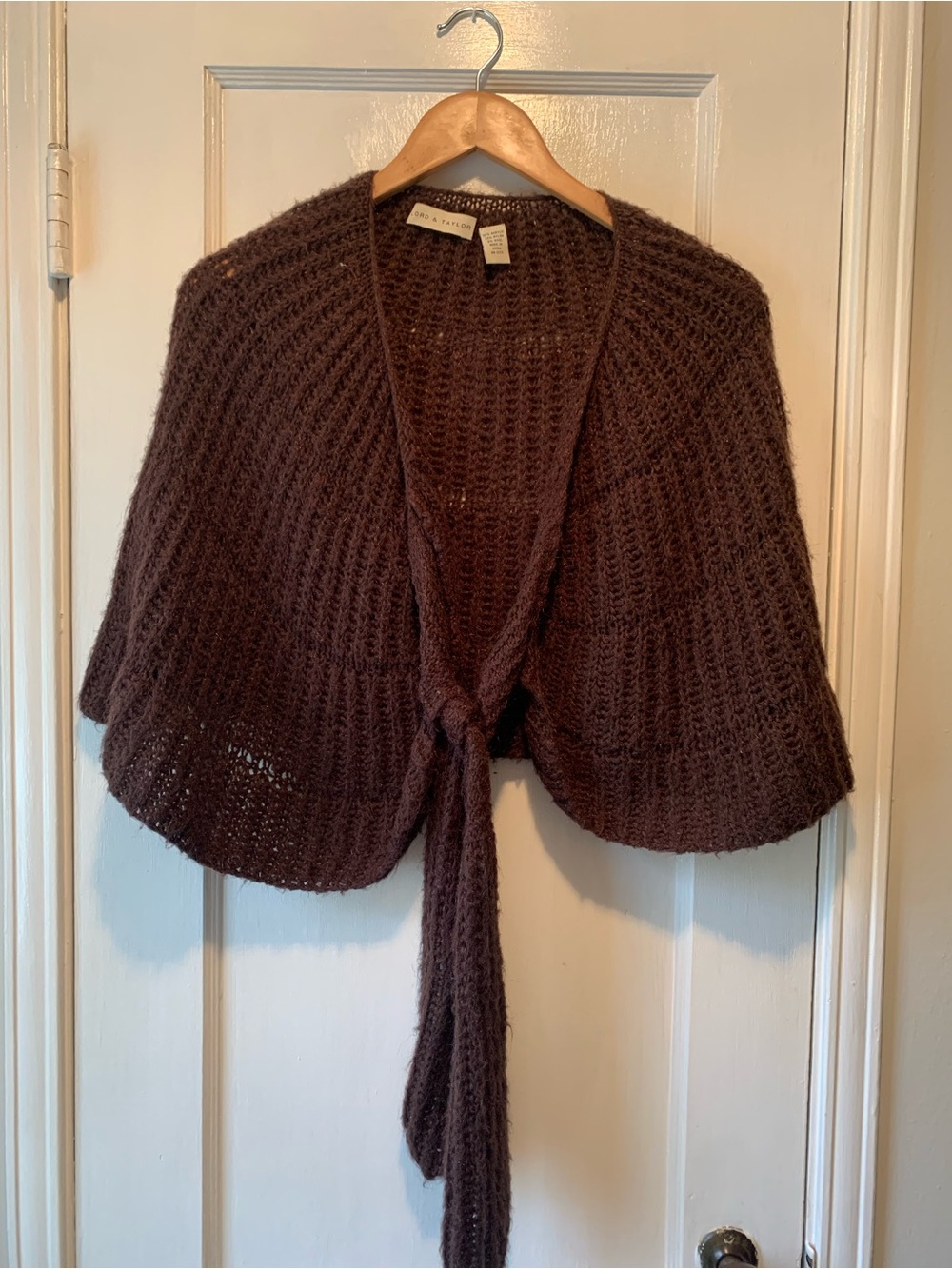 Lord & Taylor Vintage Dark Brown Knit Tie-Front Capelet Shrug Bolero